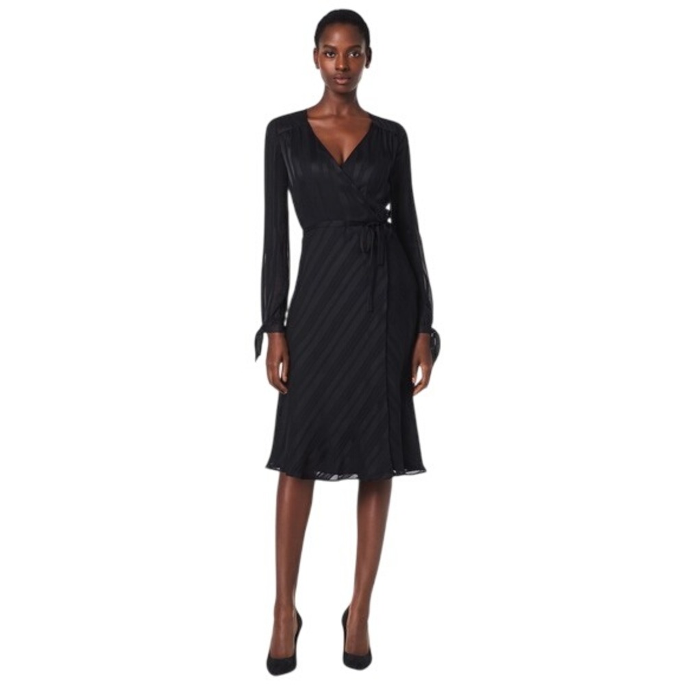 Isaac Mizhari IMNYC Black on Black Stripe Long Sleeve Wrap Dress